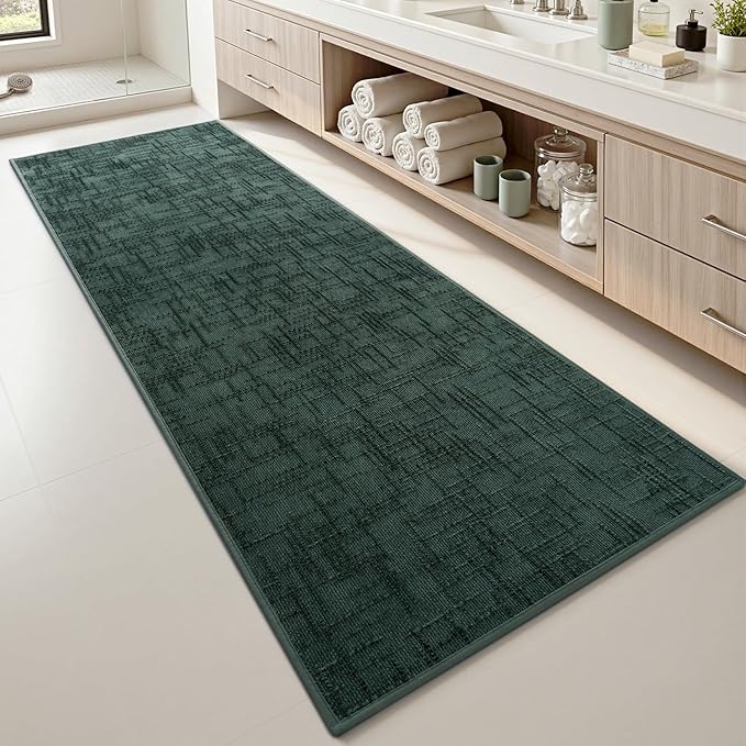 AMOAMI Bath Mat Non Slip Super Absorbent Quick Dry Bath Mats for Bathroom Floor Rubber Backing Washable Bathroom Rugs Modern Woven Jacquard Mat, Beside Tub Bath Rugs, 2' x 6', Green