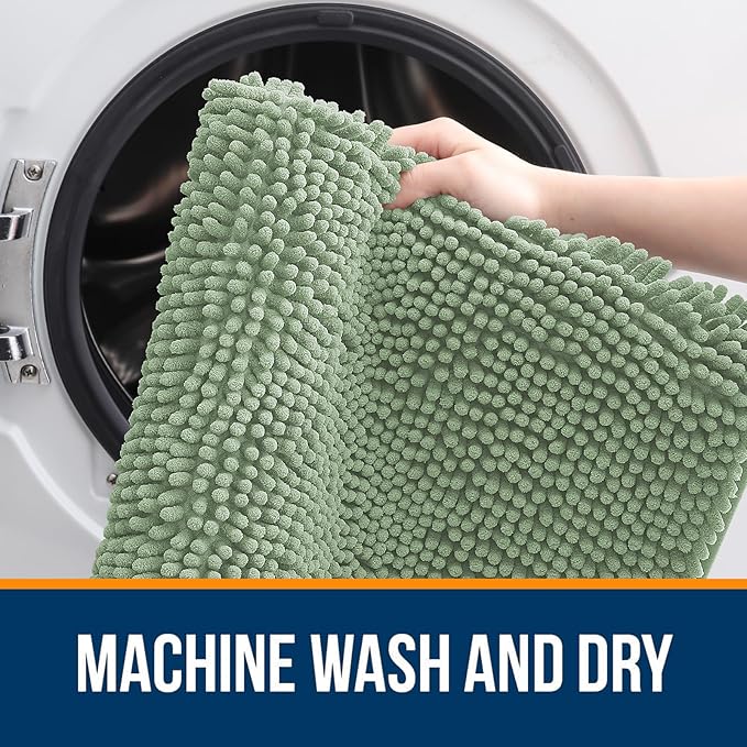 OLANLY Bathroom Rugs 44x32, Extra Soft Absorbent Chenille Bath Rugs, Rubber Backing Quick Dry, Machine Washable Bath Mats for Bathroom Floor, Tub and Shower, Home Decor Accessories, Sage Green