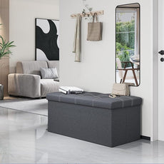 Youdesure Folding Storage Ottoman Bench, Footrest Couch for Living Room, 30 inch Storage Bench with Padded Seat for Bedroom Hallway, Holds up to 350lbs, Linen Fabric Grey
