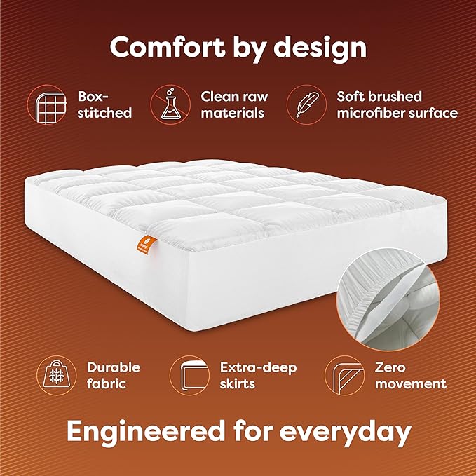 HOSPITOLOGY PRODUCTS Hypoallergenic Mattress Cover- Overstuffed - Deep Pocket - Goose Down Alternative Pillow Top Mattress Topper Full XL- 54" W x 80" L