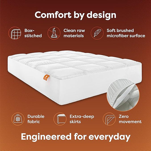 HOSPITOLOGY PRODUCTS Hypoallergenic Mattress Cover- Overstuffed - Deep Pocket - Goose Down Alternative Pillow Top Mattress Topper Queen - 60" W x 80" L