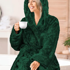 PAVILIA Women Hooded Plush Soft Robe | Fluffy Warm Fleece Sherpa Shaggy Bathrobe