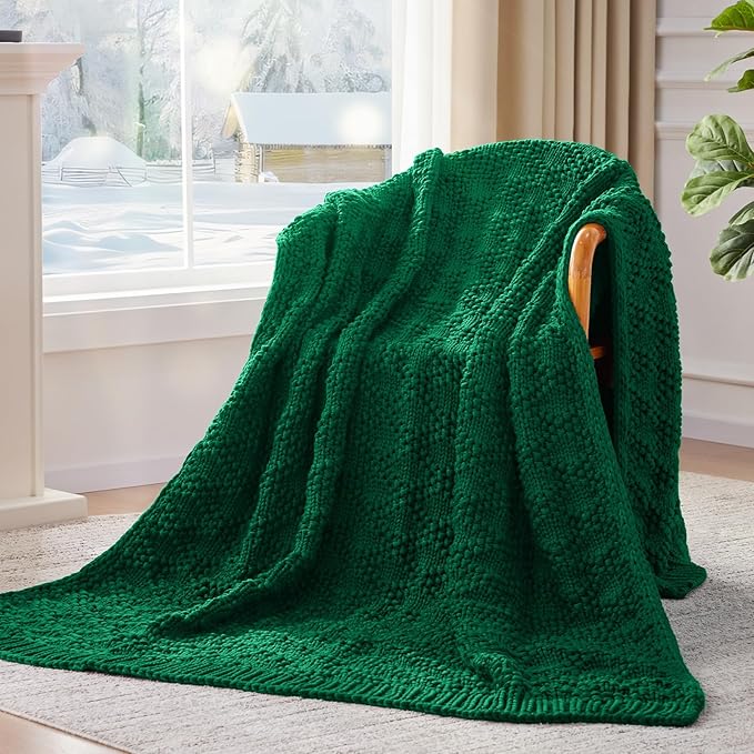 Knitted Weighted Blanket for Adult, Chunky Knit Weighted Throw for Sleep 60"*80" 12lbs, Cooling Breathable Machine Washable Heavy Blanket for Room Decor (Green, Queen)