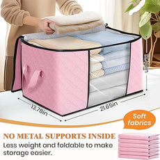 Fab totes 10 Pack Clothes Storage, Foldable Thick Fabric Blanket Storage Bags, Containers for Organizing Bedroom, Closet, Clothing, Comforter, Organization with Handle,Pink