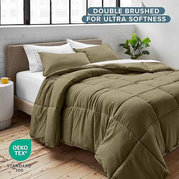 Bare Home Comforter Set - Twin/Twin Extra Long Size - Ultra-Soft - Goose Down Alternative - Premium 1800 Series - All Season Warmth (Twin/Twin XL, Olive)