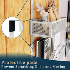 Consumest Over The Door Hooks Organizer - Extra Long Door Hanger with 9 Coat Hooks & 2 Mesh Basket, Back Storage Organizer Hanging Towels for Bathroom, Bedroom, Silver (for 1.76 in Doors)