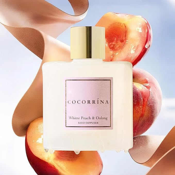 Cocorrína Reed Diffuser Sets - 6.7 oz. White Peach& Oolong Scented Diffuser with 8 Sticks Home Fragrance Reed Diffuser for Bathroom Shelf Decor