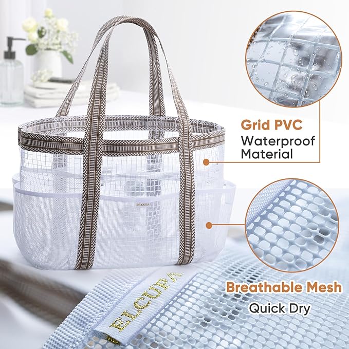 Large Mesh Shower Caddy – Portable ShowerTote with Waterproof Phone Pouch – Quick Dry Shower Bag with Separate Dry & Wet Zones for College Dorm, Gym, Beach Tote, Camping, Travel Essentials