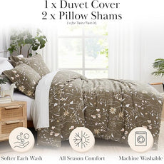 Southshore Fine Living, Inc. Floral Duvet Cover, Queen Size/Full Size - Hotel Quality Full/Queen Bedding Set, Easy Care - 1 Duvet Cover Full/Queen, 2 Pillow Shams - Secret Meadow Olive-Brown