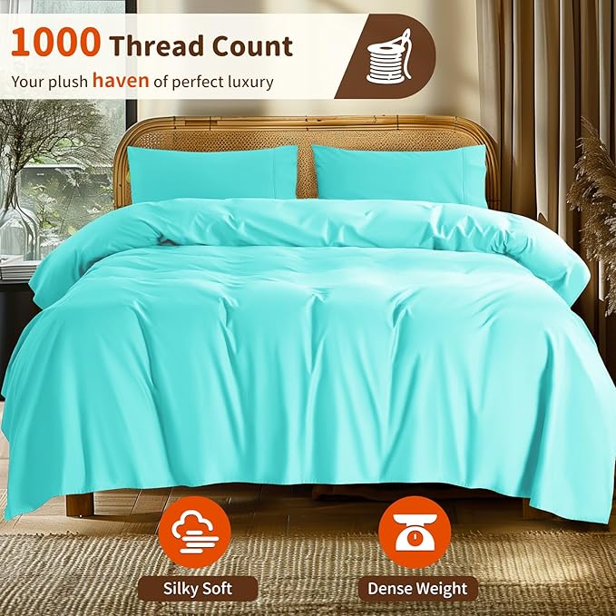 LBRO2M Split King Sheet Sets for Adjustable Bed 1000 Thread Count 100% Egyptian Cotton Sheet, 5 Piece Sets Bed Sheet Deep Pocket Up to 16" Soft Comfortable All Season (Split King, Lake Green)