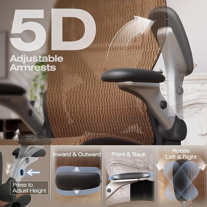ELABEST X100 Ergonomic Office Chair with Footrest, Big and Tall Home Desk Chair with 5D Flip-Up Arms, Adjustable 3D Lumbar Support,High Back Rolling Computer Chair, Swivel Mesh Chairs