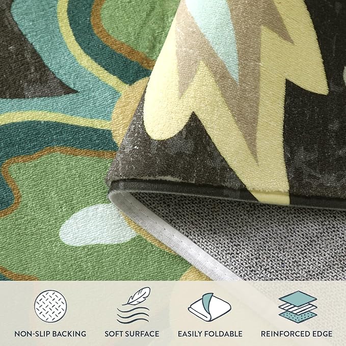 Lahome Collection Modern Floral Washable Area Rug - 2'x3' Green Small Entry Rug Accent Distressed Non-Slip Throw Floor Carpet for Door Mat Entryway Bedroom Living Laundry Room Kitchen