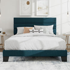 SHA CERLIN Queen Platform Bed Frame with Upholstered Fabric Headboard, Mattress Foundation with Strong Wooden Slats Support, No Box Spring Needed, Blue