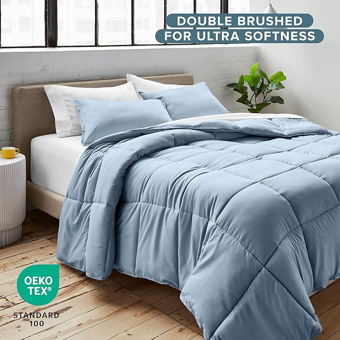 Bare Home Comforter Set - Oversized Queen Size - Ultra-Soft - Goose Down Alternative - Premium 1800 Series - All Season Warmth (Oversized Queen, Dusty Blue)