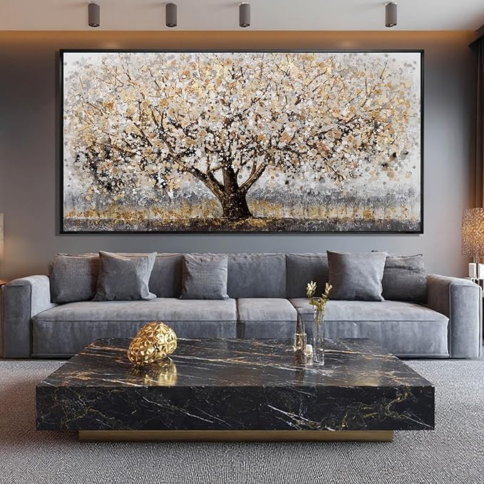 CHUDANHAO Gold Foil Canvas Wall Art Flower Wall Decor Plant Photo Prints Landscape Wall Decorations 29"x58" Large Artwork for Living Room Office