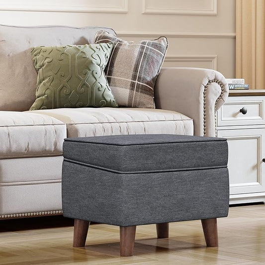 Storage Ottoman with Adjustable Cover, Soft Step Stool, Footrest and Seat, Ottoman Foot Rest for Living Room, Bedroom, Dorm, Light Gray