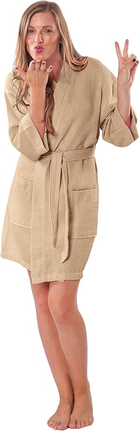 Turquaz Lightweight Short Robes For Women Waffle Kimono Bathrobe - Soft, Fast-Drying, Long-Lasting Cotton Blend
