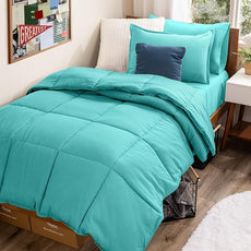 Bare Home Bed-in-A-Bag 5 Piece Comforter & Sheet Set - Twin XL - Goose Down Alternative - Ultra-Soft 1800 Premium Bed Set (Twin XL, Turquoise/Turquoise)
