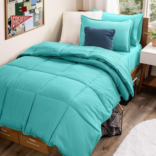 Bare Home Bed-in-A-Bag 5 Piece Comforter & Sheet Set - Twin XL - Goose Down Alternative - Ultra-Soft 1800 Premium Bed Set (Twin XL, Turquoise/Turquoise)