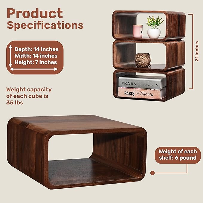Wooden Cube Storage Book Shelf Organizer, Bookcase for Bedroom, Livingroom, Dormroom, Home Office, Studyroom, Home Decor and Contemporary Spaces (Walnut | Pack of 1)