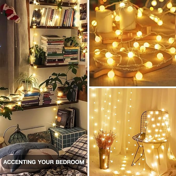 suddus Globe String Lights for Bedroom, 100 Led Fairy Lights Plug in, String Lights Indoor for Christmas Tree, Classroom, Wall, Window, Wedding, Party, Thanksgiving Decor, Warm White