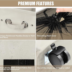 DOKEHOM 25-Inches Slim Laundry Basket on Wheels, Collapsible Rolling Laundry Hamper, Foldable Narrow Corner Clothes Storage Bins (Beige)