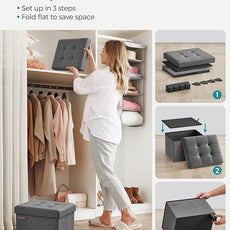 SONGMICS Storage Ottoman, Small Ottoman Foot Rest with Legs, 12.6 x 15.8 x 13.2 Inches Foot Stool, Load up to 660 lb, for Living Room, Bedroom, Dorm, Slate Gray ULSF012G01