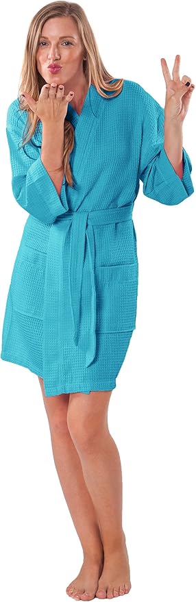 Turquaz Lightweight Short Robes For Women Waffle Kimono Bathrobe - Soft, Fast-Drying, Long-Lasting Cotton Blend