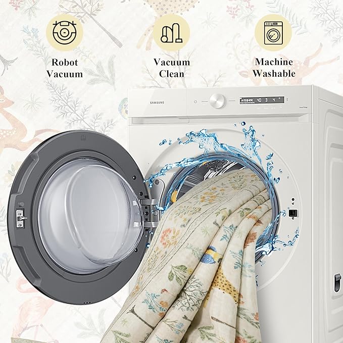 DUKINO 5x7 Rug, Washable Animal Living Room Rug with Non Slip Vintage Design, Soft Low Pile Large Carpet for Bedroom, Nursery, Dining Room, Farmhouse, Playroom, White