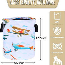 Funny Plane Laundry Basket Foldable Oxford Cloth Tote Bag Laundry Hamper Clothes Storage Bucket Organizer For Bathroom/Laundry Storage/Bedroom Storage Basket 17.7x13.7 Inch
