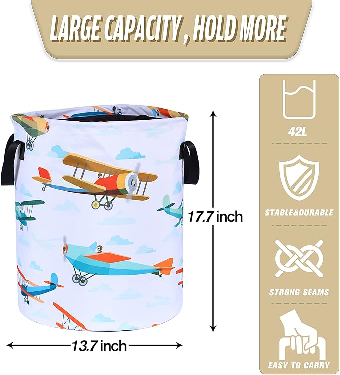 Funny Plane Laundry Basket Foldable Oxford Cloth Tote Bag Laundry Hamper Clothes Storage Bucket Organizer For Bathroom/Laundry Storage/Bedroom Storage Basket 17.7x13.7 Inch