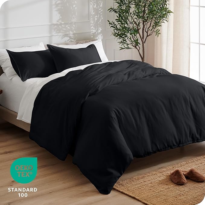 Bare Home Bedding Duvet Cover Oversized Queen Size - Premium 1800 Super Soft Collection - Lightweight, Cooling Duvet Cover - Soft Breathable Bedding (Oversized Queen, Black)