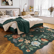 Lahome Floral Washable Living Room Rugs, 5x7 Green Area Rugs for Bedroom ‎‎‎‎Nursery, Ultra-Thin Soft Non-Slip Stain Resistant Boho Throw Carpet for Dining Room Office, Dark Green