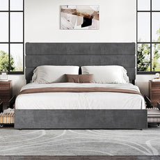 WLIVE King Size Upholstered Bed Frame with 4 Storage Drawers and Headboard, Velvet Platform Bedframe, Sturdy Metal & Wooden Slats Support, No Box Spring Needed, Easy Assembly, Dark Grey