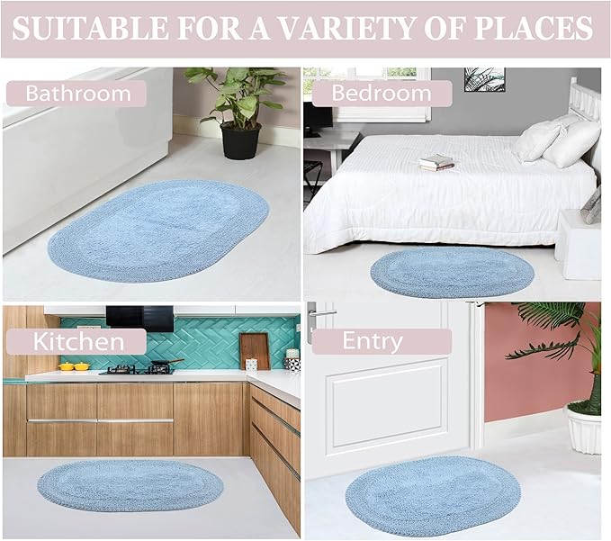 Home Weavers Double Ruffle Collection 100% Cotton Bath Rug, 28" Round – Soft, Absorbent, Non-Slip Bathroom Mat, Washable Floor Rug for Bathroom or Kitchen, Blue