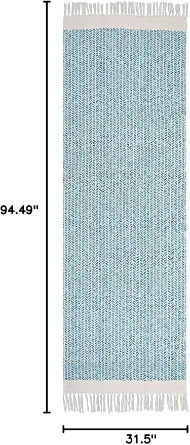 Lahome Boho Kitchen Runner Rug, 2'6''x8 Runners for Hallways Lightweight Bathroom Rug Woven Cotton Throw Mat with Tassels, Farmhouse Blue Runner Rugs Non Shedding Rugs for Laundry Room Rv Decor