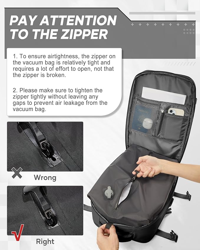 suwasp Vacuum Compression Backpack, 45L Expandable Travel Backpack with Electric Vacpack Pump, Travel Vacuum Bags with Shoe Compartment/17inch Laptop Compartment/Waterproof Pocket, Black