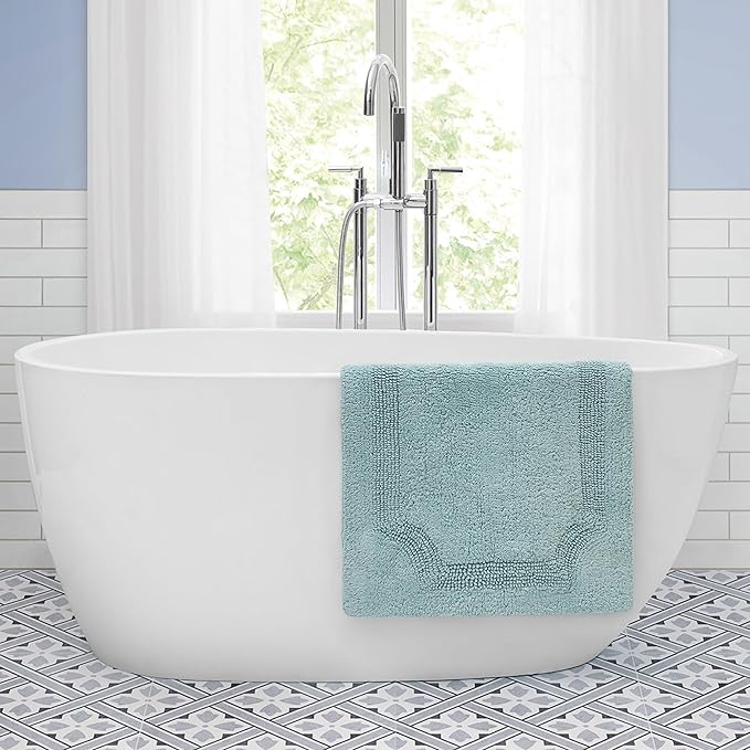Laura Ashley - Reversible Cotton Bath Mat, Premium Bathroom Décor, Machine Washable Bathroom Rug, Highly Absorbent, 21"x34", Aqua
