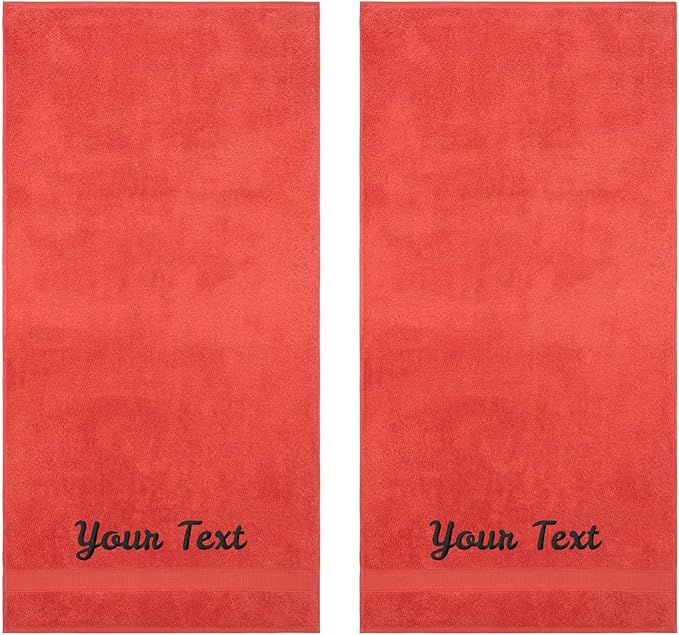 Personalized Towels, Hotel & Spa Quality, Super Soft, Highly Absorbent, 100% Turkish Genuine Cotton Monogrammed 2 Piece Bath Towel Set for Bathroom, Spa, Gym, Shower, Pool, College Dorm, Coral