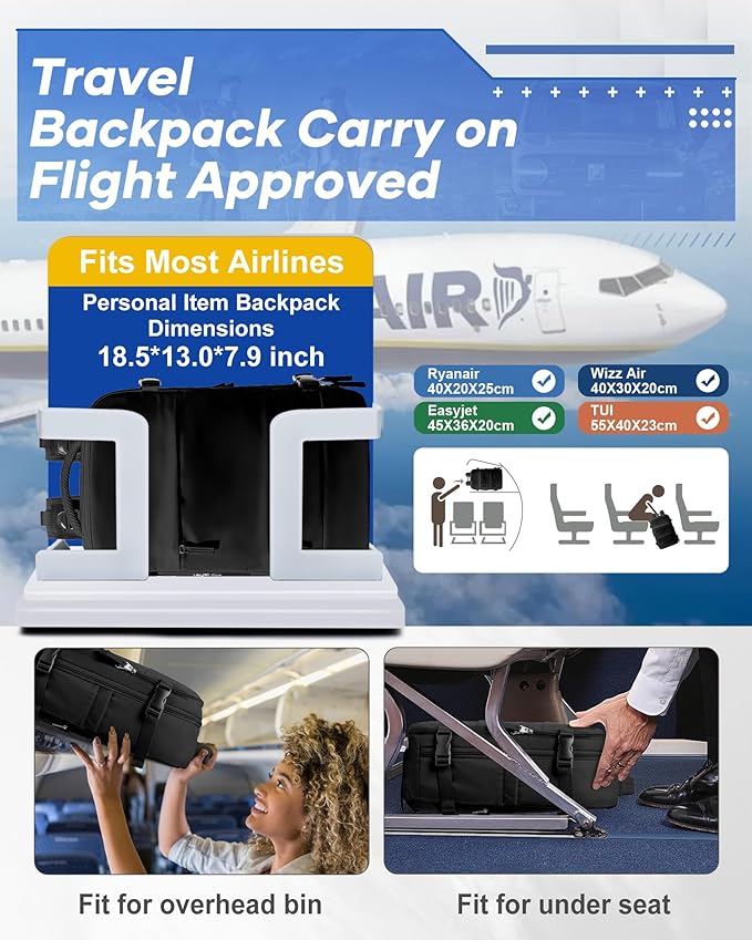 Vacuum Backpack Travel with Pump, Travel Backpack with Vacuum System, Carry on Luggage 18x14x8 Airline Approved Travel Bag, mochila de viaje compresion al vacio, Waterproof Laptop Backpacks,Black