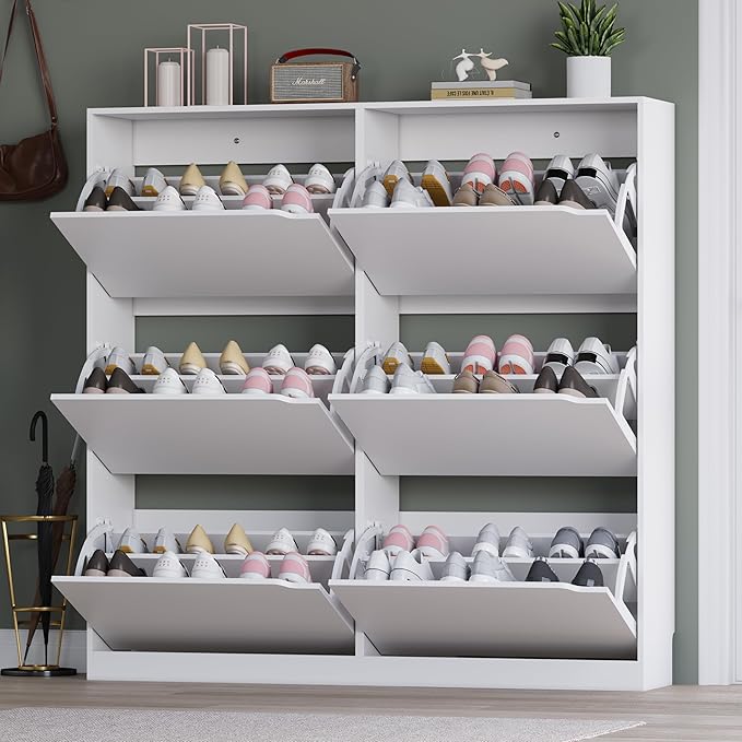 Shoe Cabinet with 6 Flip Drawers, Slim Narrow Shoe Storage Cabinet, Freestanding Shoe Organizer for Entryway, Hallway, Foyer