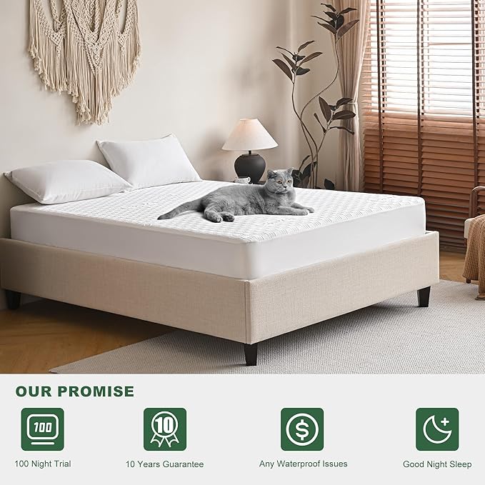 GRT Twin Waterproof Mattress Protector, Rayon Made from Bamboo Mattress Cover, Breathable Cooling Soft Mattress Protector, Machine Washable Mattress Pad with 8''- 26'' Deep Pocket
