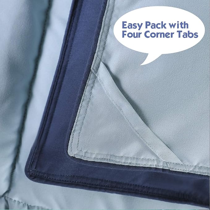 HIG 3pc Down Alternative Comforter Set - All Season Reversible Comforter with Two Shams - Quilted Duvet Insert with Corner Tabs - Box Stitched - Breathable, Soft (Full/Queen, Navy/Light Blue)