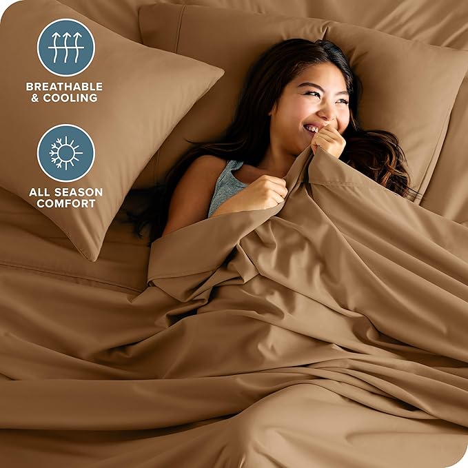 Bare Home Full Sheet Set - Luxury 1800 Ultra-Soft Microfiber Full Bed Sheets - Double Brushed - Deep Pockets - Easy Fit - 4 Piece Set - Bedding Sheets & Pillowcases (Full, Caramel) BareHome