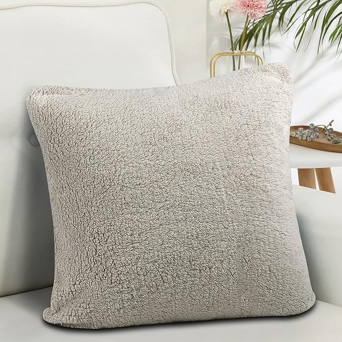 Reafort Ultra Soft Sherpa Euro Sham Pillow Case 26"x26" Replacement with Zipper Closure (Taupe, 26"x26" Euro Sham)