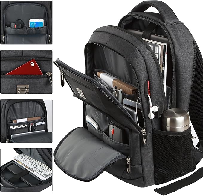 Laptop Backpack,Business Travel Anti Theft Slim Durable Laptops Backpack with USB Charging Port,Water Resistant College Computer Bag for Women & Men Fits 15.6 Inch Laptop and Notebook - Black