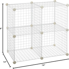 Amazon Basics 4 Cube Storage Organizer - Wire Grid Closet and Storage Shelves, Stackable, White 14