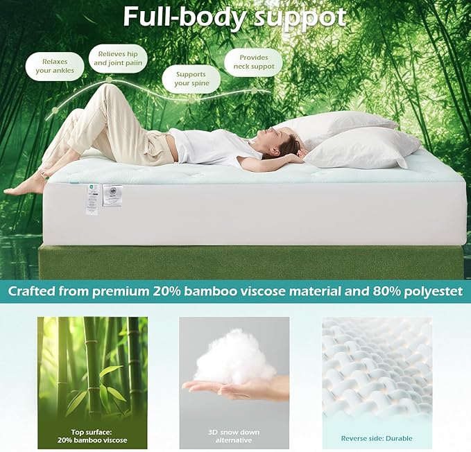 Hansleep College Dorm Twin XL Mattress Topper Viscose Derived from Bamboo, Memory Foam Pillow Top Mattress Topper Twin XL, Breathable Mattress Pad for Back Pain Relief, 39" x 80", Navy Blue