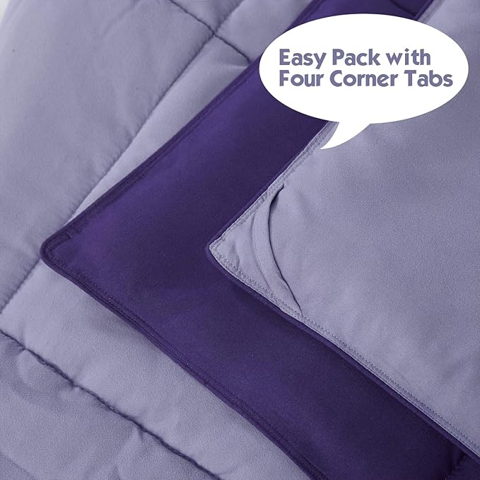 HIG 3pc Down Alternative Comforter Set - All Season Reversible Comforter with Two Shams - Quilted Duvet Insert with Corner Tabs - Box Stitched - Super Soft, Fluffy (Full/Queen, Purple)