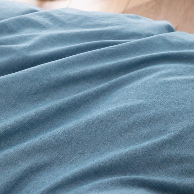 BESTOUCH Duvet Cover Set 100% Washed Cotton Linen Feel Super Soft Comfortable Chic Lightweight 3 PCs Home Bedding Set Solid Dark Blue King